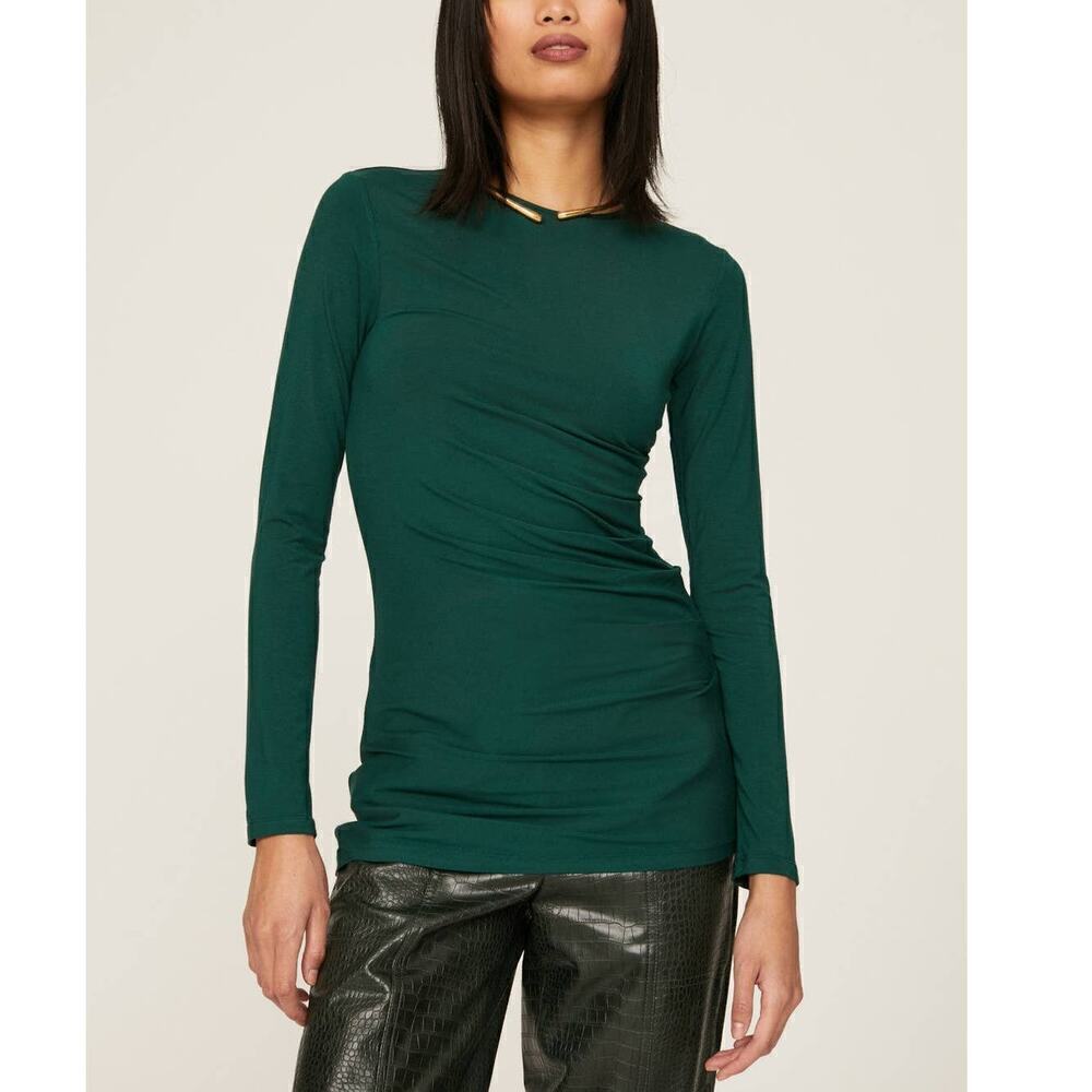 Marina Moscone Ruched Top Long Sleeve Green S